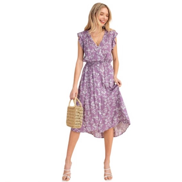 NEW Luxurious floral Lavender dress with pockets - Picture 3 of 10